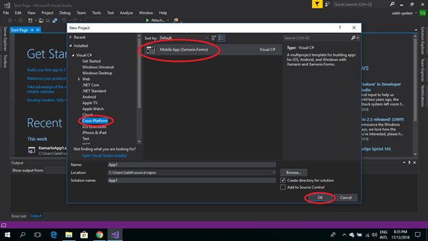 Creating New Project In Xamarin